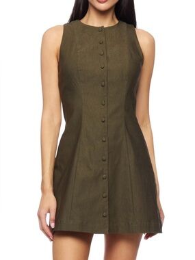Alex & Sophia Olive Green Button Front Sleeveless Mini Shift Dress NWT JR. 13/14